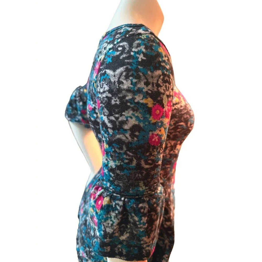 City Streets Girls XXS  Sleeve Floral Knit Top 96 Polyester 4 Spandex Black Blue - Picture 3 of 8